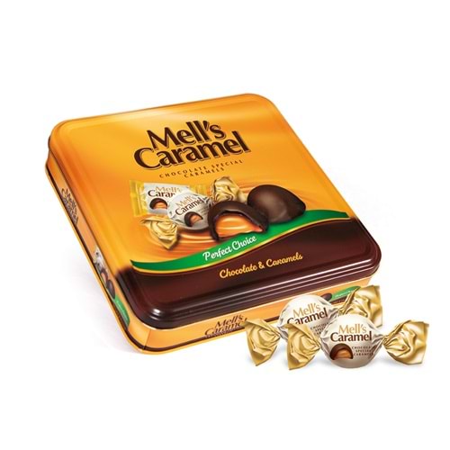 MELLS CARAMEL ÇİKOLATA KAPLAMA KARE TENEKE KUTU 500 GR
