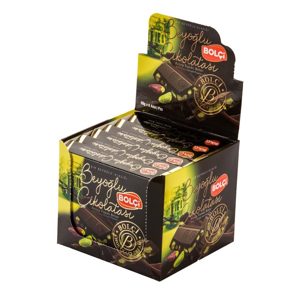 BOLÇİ ÇİKOLATA (B593) BİTTER ANTEP FISTIKLI TABLET 90 GR 6 ADET