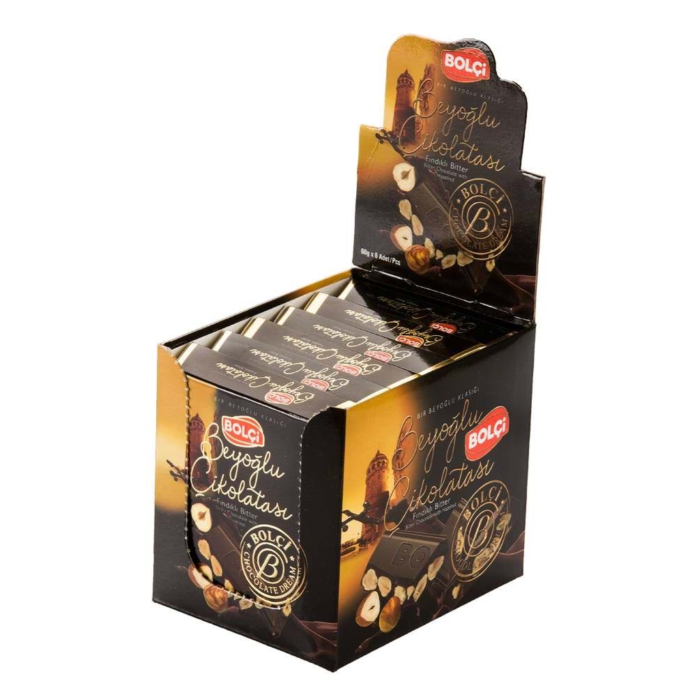 BOLÇİ ÇİKOLATA (B588) BEYOĞLU ÇİKOLATASI BİTTER FINDIKLI TABLET 60 GR 6 LI