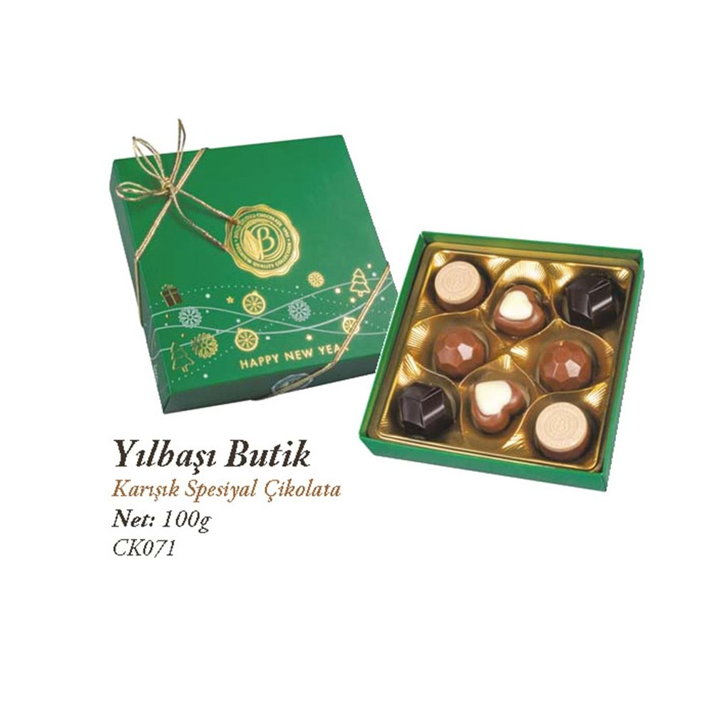 BOLÇİ ÇİKOLATA (CK071) YILBAŞI BUTİK KUTU 100 GR YEŞİL